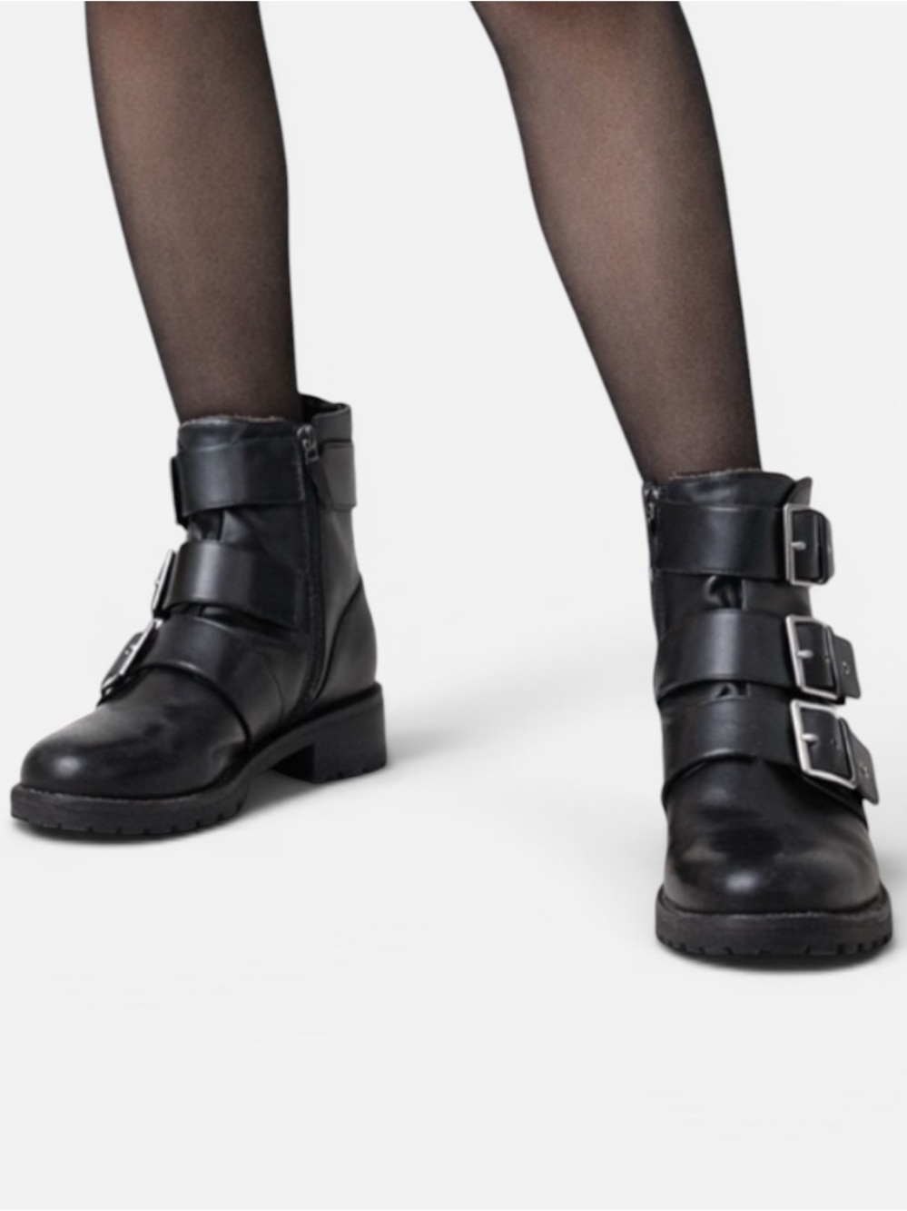 Blondo Camila Waterproof Black Leather Triple Buckle Moto Boots 9